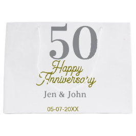 50th happy anniversary name date silver gold date  groot cadeauzakje