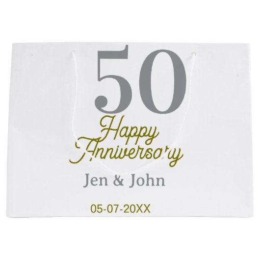 50th happy anniversary name date silver gold date  groot cadeauzakje (Voorkant)