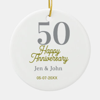 50th happy anniversary name date silver gold date keramisch ornament