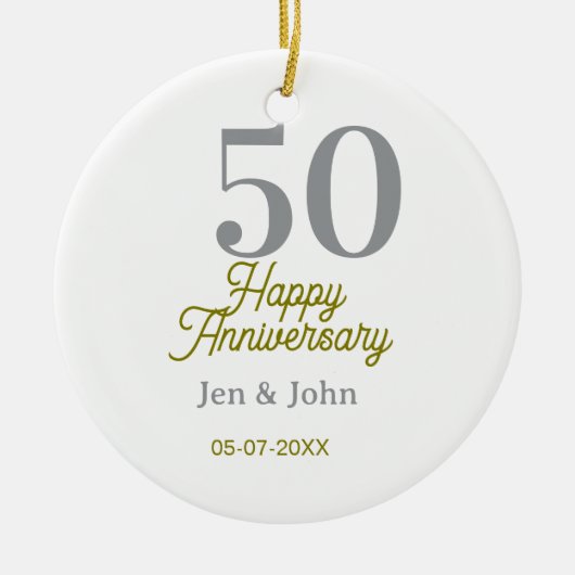 50th happy anniversary name date silver gold date keramisch ornament (Voorkant)