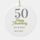 50th happy anniversary name date silver gold date keramisch ornament (Achterkant)