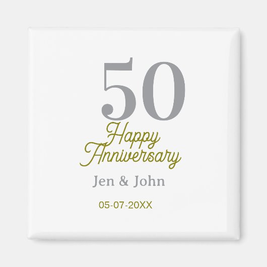 50th happy anniversary name date silver gold date magneet (Voorkant)
