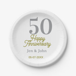 50th happy anniversary name date silver gold date  papieren bordje