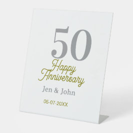 50th happy anniversary name date silver gold date  reclamebord met voetstuk