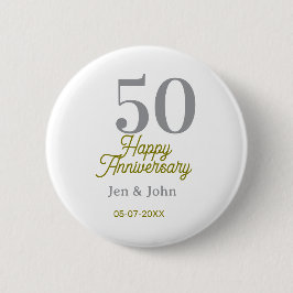 50th happy anniversary name date silver gold date  ronde button 5,7 cm
