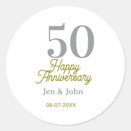 50th happy anniversary name date silver gold date  ronde sticker