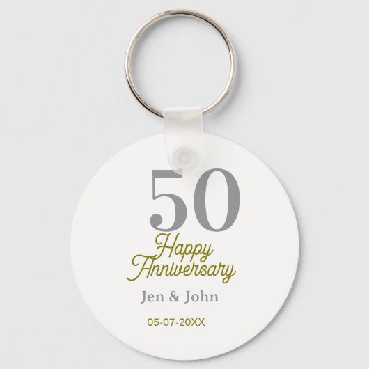 50th happy anniversary name date silver gold date sleutelhanger (Voorkant)