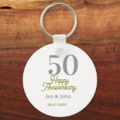 50th happy anniversary name date silver gold date sleutelhanger (Voorkant)