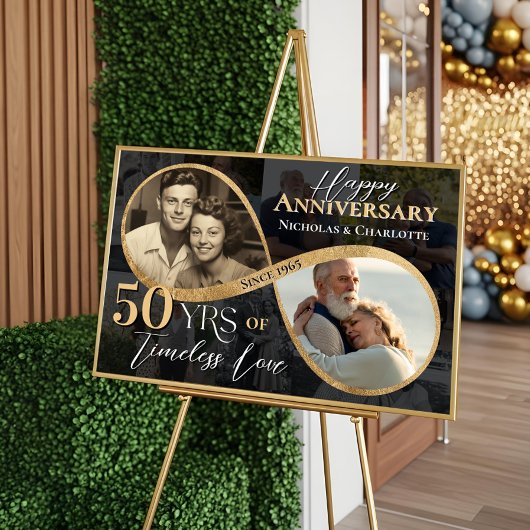 50th Happy Anniversary Then & Now Gold Infinity Poster