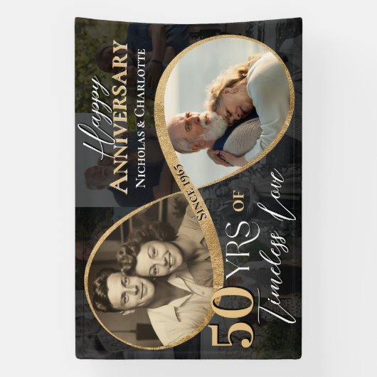 50th Happy Anniversary Then & Now Gold Infinity Spandoek (Verticaal)
