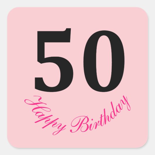 50th Happy Birthday Blush Pink Fifty Custom Schatt Vierkante Sticker (Voorkant)