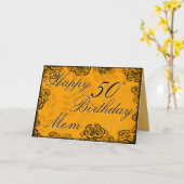 50th Happy Birthday Card - Orange Floral Kaart (Gele Bloem)