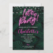 50th Invite roze neon zwart verjaardag Uitnodiging (Voorkant)