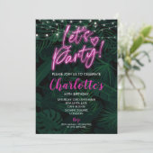 50th Invite roze neon zwart verjaardag Uitnodiging (Staand voorkant)