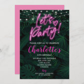 50th Invite roze neon zwart verjaardag Uitnodiging (Voorkant / Achterkant)