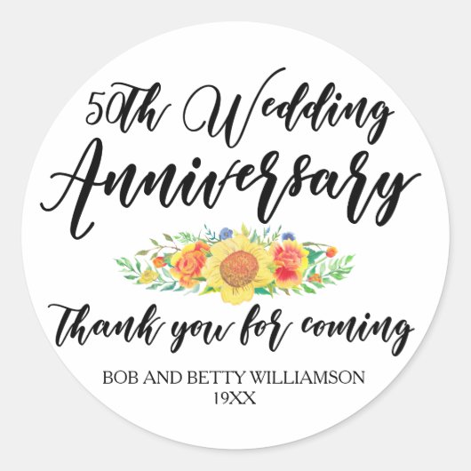 50th Jubileum Bedankt voor het komen van de gunst  Ronde Sticker (Voorkant)