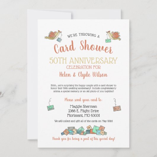 50th Jubileum Kaart Shower geïllustreerd (Voorkant)