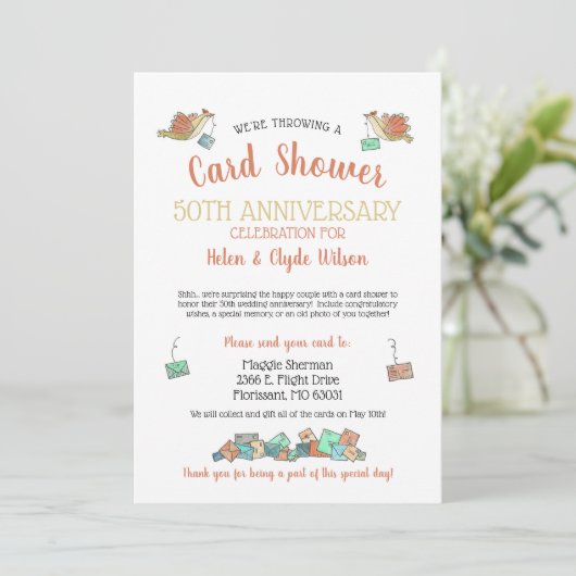 50th Jubileum Kaart Shower geïllustreerd (Staand voorkant)