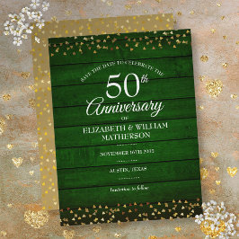 50th Jubileum Rustic Save the Date Gold Hearts Briefkaart