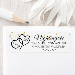 50th Jubileum Script Hearts Monogram Initialen Etiket