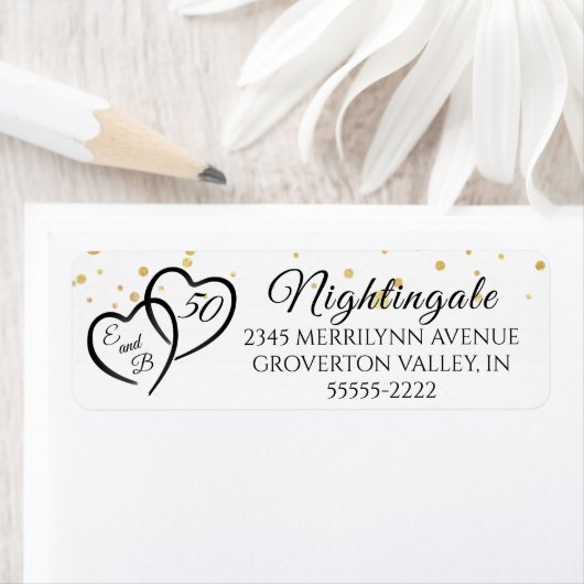 50th Jubileum Script Hearts Monogram Initialen Etiket (Insitu)