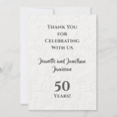 50th Jubileum wit bloemig smaakvol dank u Bedankkaart (Voorkant)