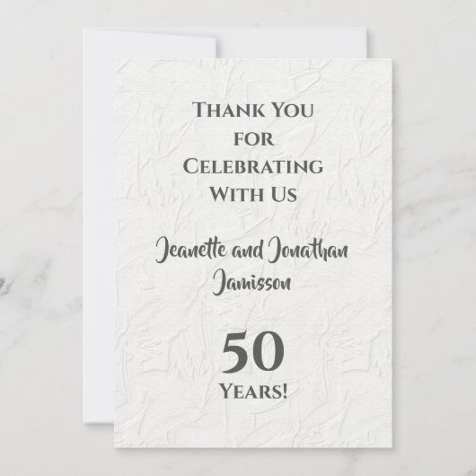 50th Jubileum wit bloemig smaakvol dank u Bedankkaart (Voorkant)