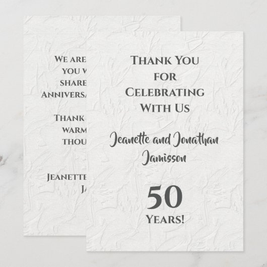 50th Jubileum wit bloemig smaakvol dank u Bedankkaart (Voorkant / Achterkant)