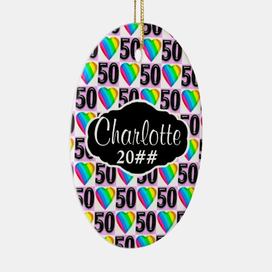 50TH LOVE HEART GEPERSONALISEERD EN GEDATEERD ORNA KERAMISCH ORNAMENT (Rechts)