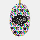 50TH LOVE HEART GEPERSONALISEERD EN GEDATEERD ORNA KERAMISCH ORNAMENT (Links)