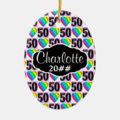 50TH LOVE HEART GEPERSONALISEERD EN GEDATEERD ORNA KERAMISCH ORNAMENT (Voorkant)