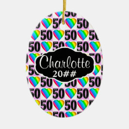 50TH LOVE HEART GEPERSONALISEERD EN GEDATEERD ORNA KERAMISCH ORNAMENT