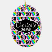 50TH LOVE HEART GEPERSONALISEERD EN GEDATEERD ORNA KERAMISCH ORNAMENT (Achterkant)