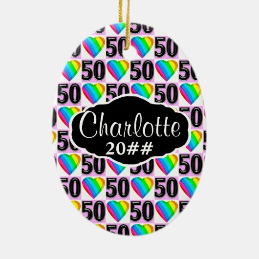 50TH LOVE HEART GEPERSONALISEERD EN GEDATEERD ORNA KERAMISCH ORNAMENT (Achterkant)