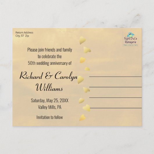 50th Lovebirds Jubileum Bewaar de datum Aankondigingskaart (Achterkant)