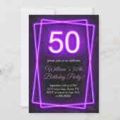50th Neon Lights Retro Zwart Chic Vijftig Verjaard Kaart (Voorkant)