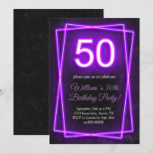 50th Neon Lights Retro Zwart Chic Vijftig Verjaard Kaart (Voorkant / Achterkant)