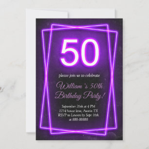 50th Neon Lights Retro Zwart Chic Vijftig Verjaard Kaart