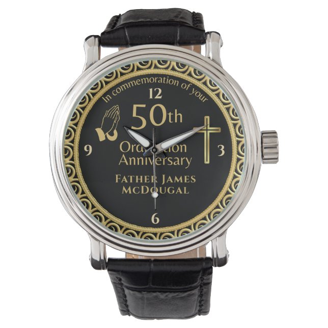 50th Ordination Jubileum Priest PERSONALIZED Horloge (Voorkant)