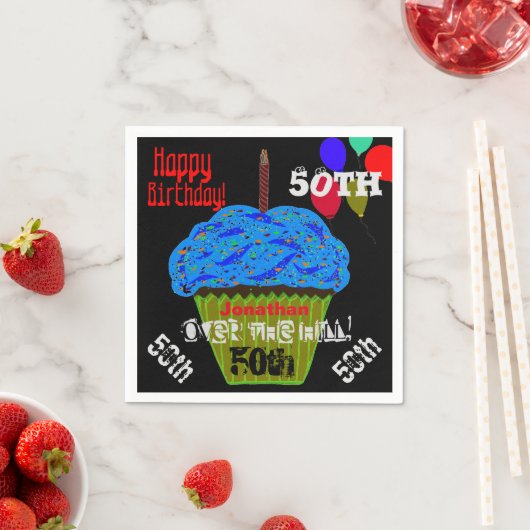 50th Over the Hill Personalized Blue Cupcake Servet (Insitu)