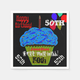 50th Over the Hill Personalized Blue Cupcake Servet