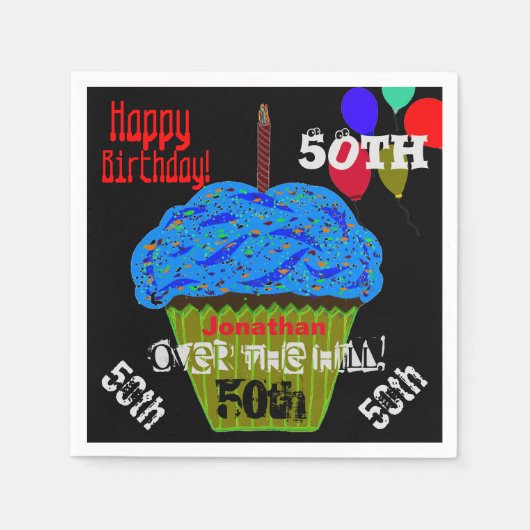 50th Over the Hill Personalized Blue Cupcake Servet (Voorkant)