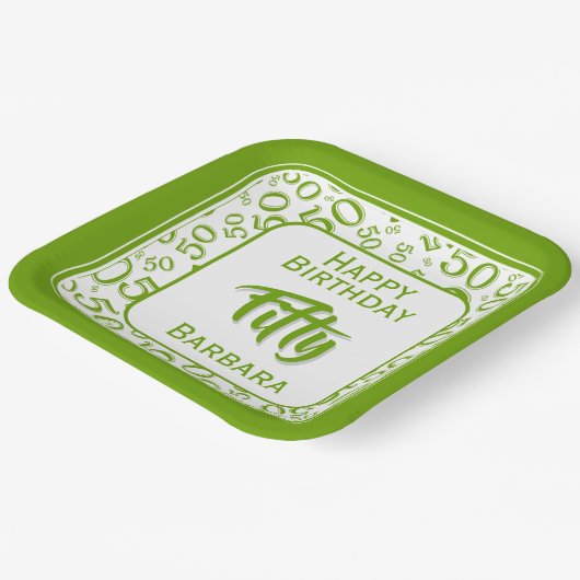 50th Party Random Number Pattern Green/White Papieren Bordje (Gebogen)
