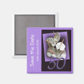 50th Party Save the Date Magnet - witte anthuriums (Voorkant / Achterkant)