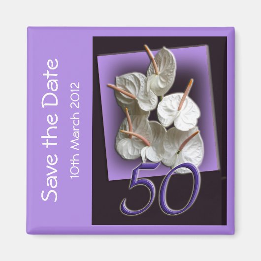 50th Party Save the Date Magnet - witte anthuriums (Voorkant)