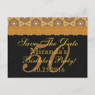 50th Save the Date Birthday Gold Black Lace v2 Aankondigingskaart