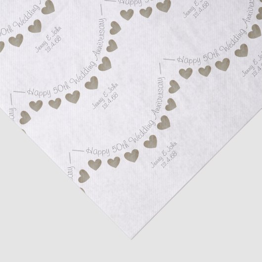 50th Trouwjubileum gouden hart weefsel papier (Detail)