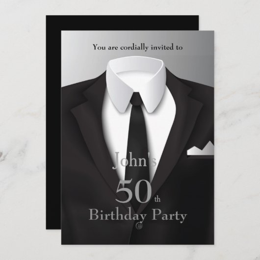 50th,Uitnodiging Man, om het even welke leeftijd, Kaart (Voorkant / Achterkant)