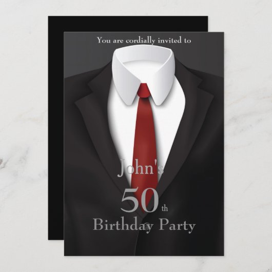 50th,Uitnodiging Man, om het even welke leeftijd, Kaart (Voorkant / Achterkant)