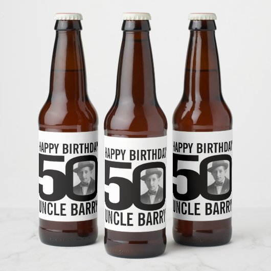 50th Verjaardag aangepaste foto oom naam label Bier Etiket (Flessen)